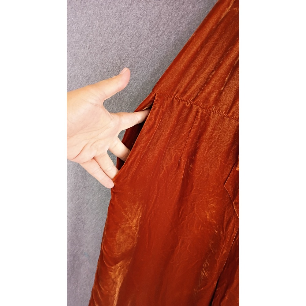 Anthropologie Kristinit Velvet Halter Jumpsuit Rust Orange Tie Neck Wide Leg M - Picture 5 of 10